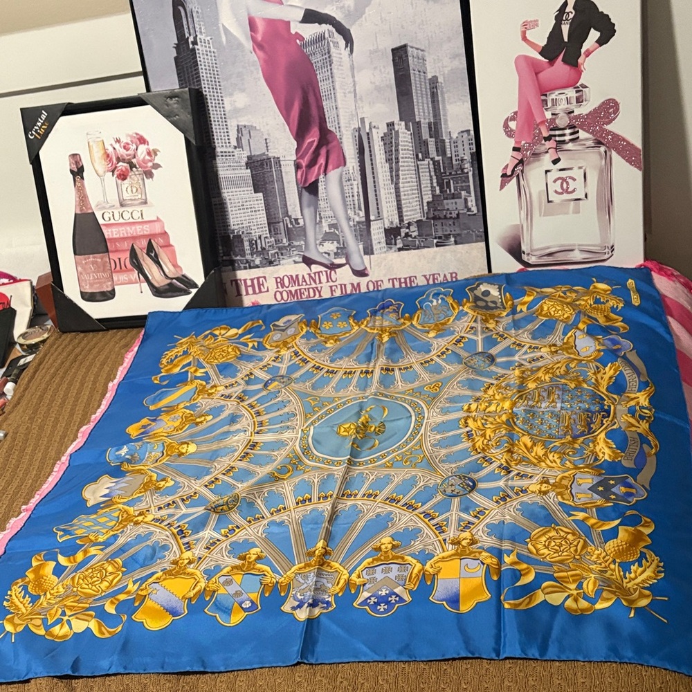Hermes Blue and Gold Scarf